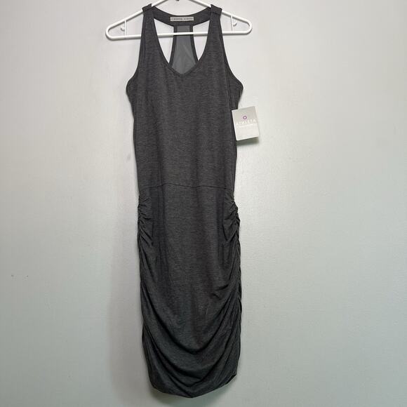 NWT Athleta racerback tank dress side ruching & padding Gray Sz M Boho Casual - Picture 2 of 12